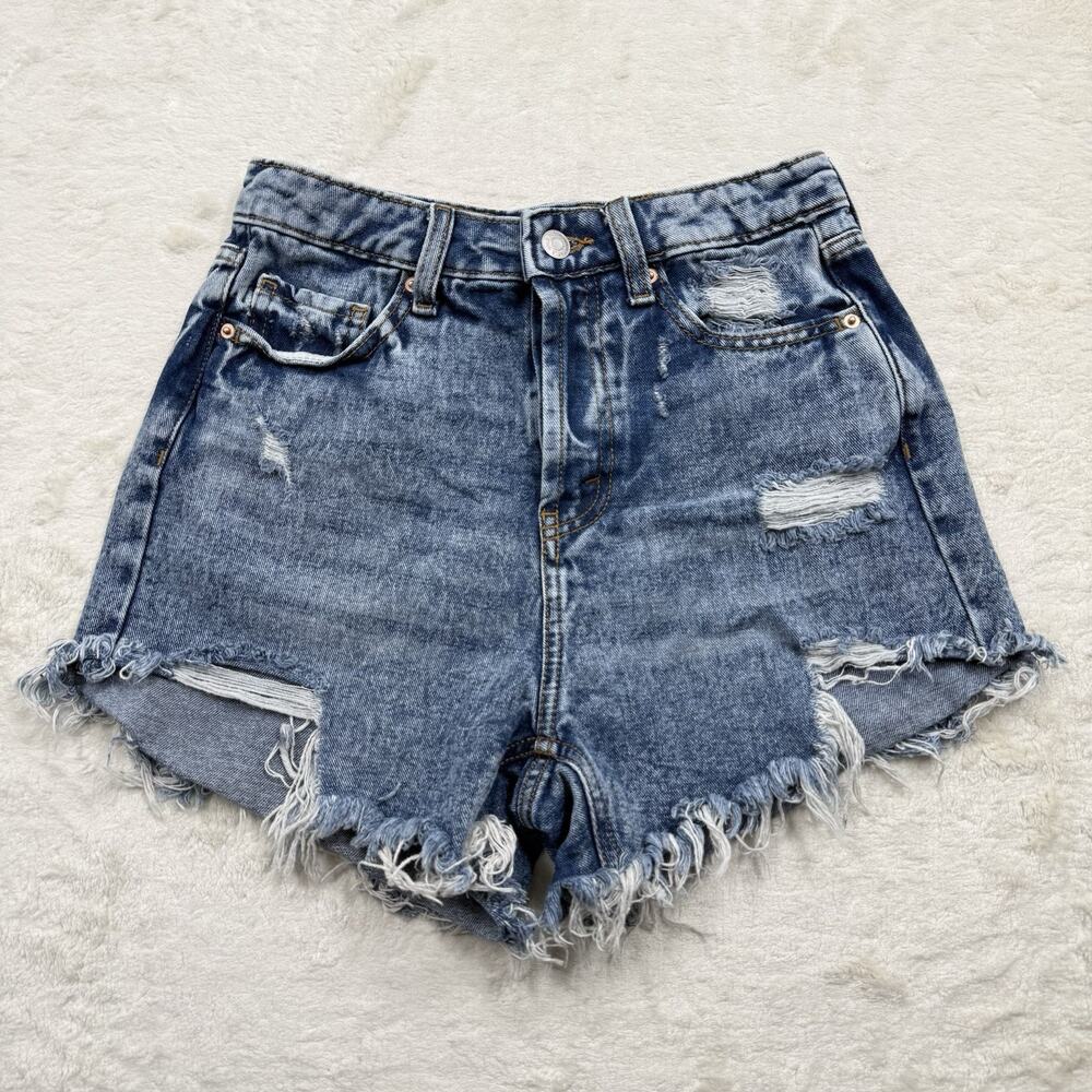 Wild Fable Womens Sz 0 High-Rise Cutoff Distressed Rigid Denim Shorts Light Wash